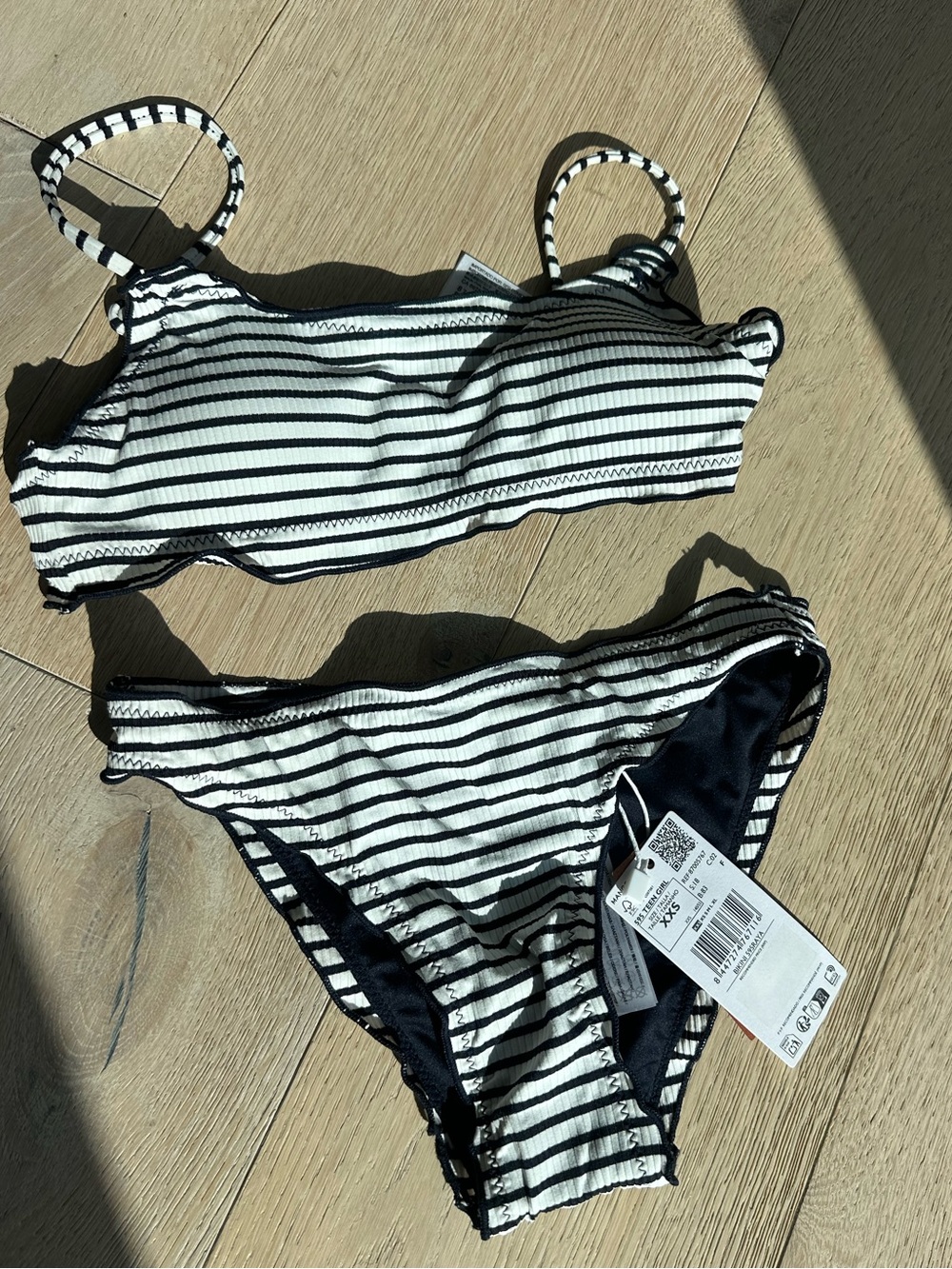 Mango Teen Black & White Striped Girls 2-Piece Swim Set